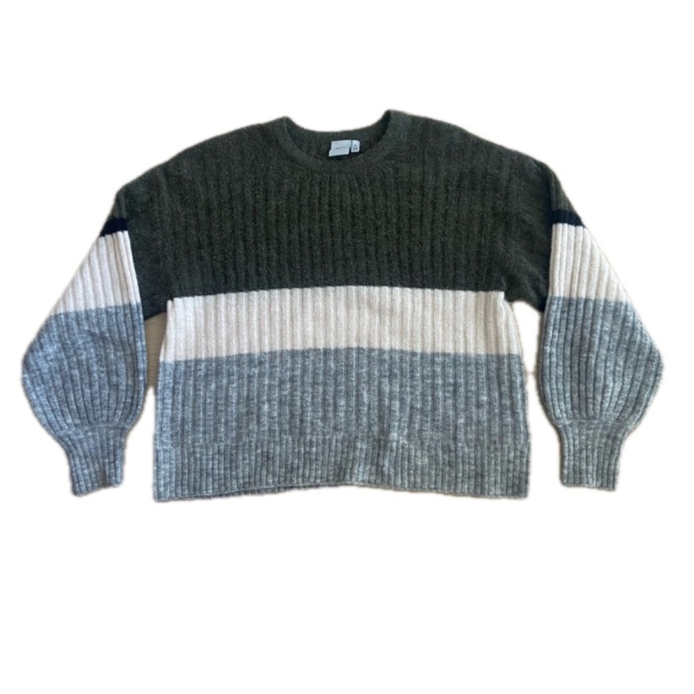 Striped Alpaca-Blend Rib Knit Sweater Medium Boxy Cozy EUC - Picture 2 of 10